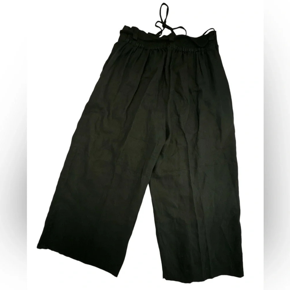 H by Halston Linen Wide Leg Ankle Crop Pants in Black with Pockets S - Picture 3 of 11